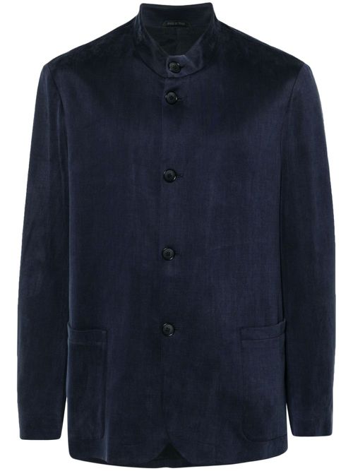 Single-breasted band-collar blazer - Blue