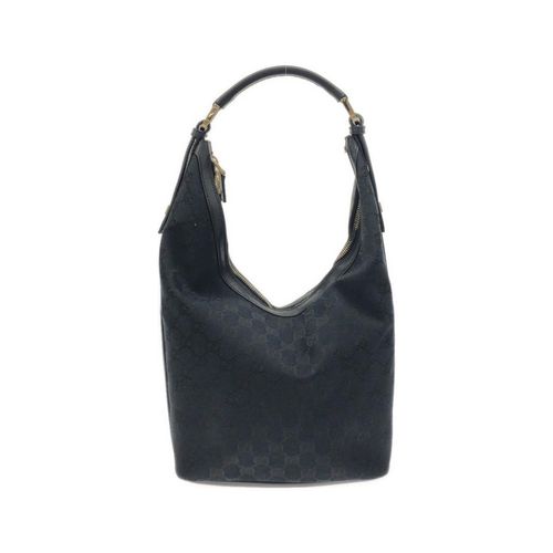 Gucci Gg Canvas Black Gg Canvas Leather Shoulder Bag Pre-Owned