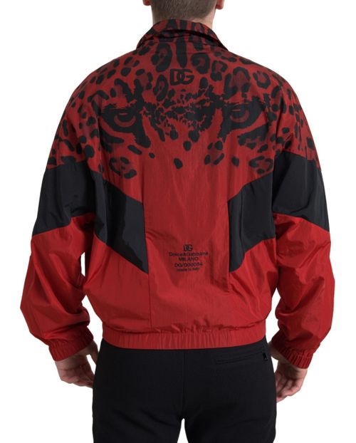 Leopard-Print Nylon Jacket — Red