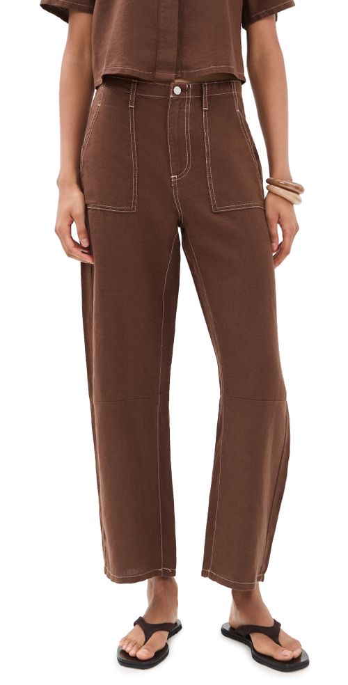 Mid Rise Linen Utility Barrel Pants Cocoa