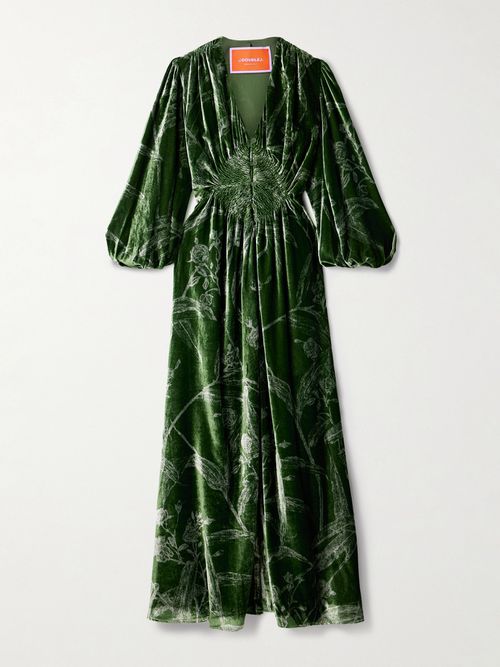 Camerino Printed Velvet Maxi Dress - Green