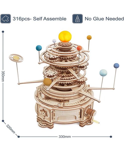 "316 Pieces 3D Wooden Puzzle Orrery Solar System Model Kit, Multicolored, 13""12.6""13.8"""