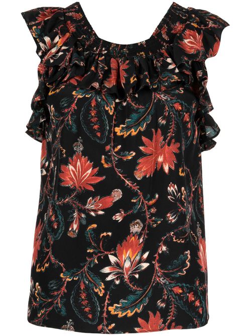 Tulip floral-print blouse - Black