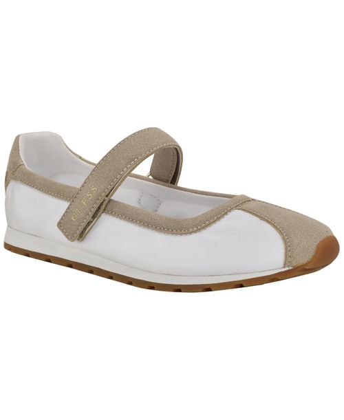 Womens Treece Suede Sporty Mary Jane Flat Sneakers - White/Beige