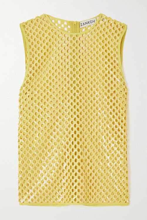 Dushka Sequined Open-knit Top - Yellow