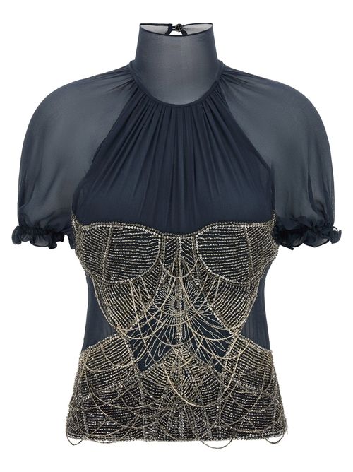 Beaded Embroidery Blouse — Black