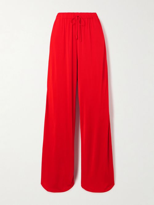 Aka Wide-leg Striped Satin Pajama Pants - Red