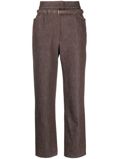 Belted-waist tailored trousers - Brown