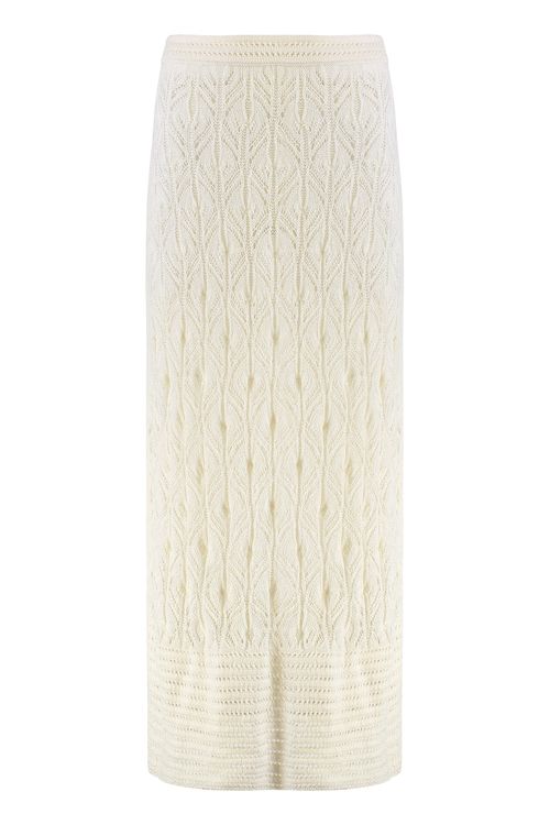 Openwork-Knit Linen Skirt — White