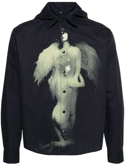 Printed hooded shirt - Black