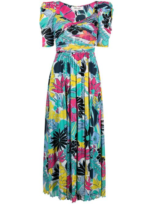 Floral-print short-sleeved dress - Blue