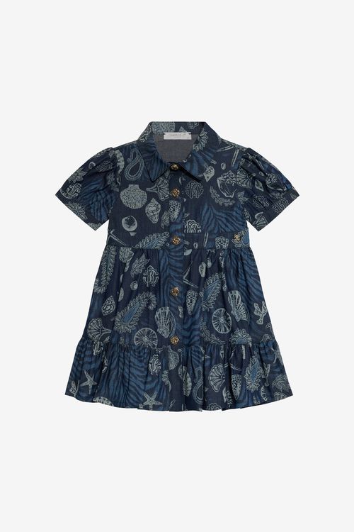 Cotton Dress With Marine Print And Flounce - Female Baby Girls (6m