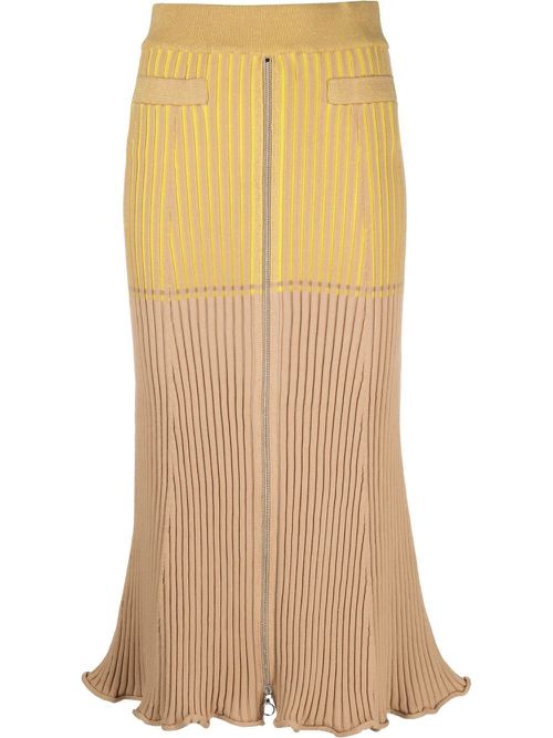 Panelled rib-detail midi skirt - Yellow