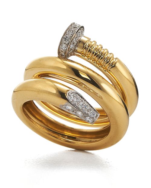 18K Yellow Gold & Platinum Diamond Nail Ring, 0.78 tcw