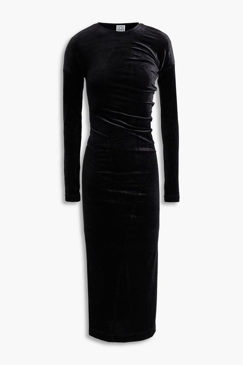 Velvet midi dress - Black - XXS