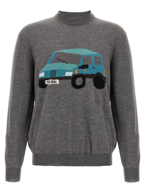 Jacquard Car-Print Wool Sweatshirt — Gray