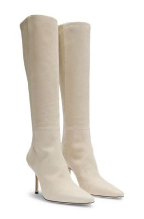 BOSS Knee boots in leather and suede - Light Beige Women's Boot