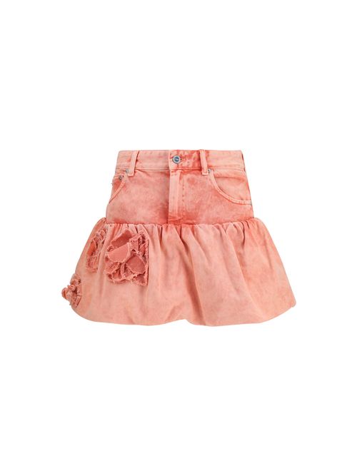Appliqué Rose Denim Mini Skirt — Pink