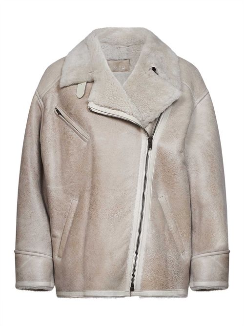 Lambskin Shearling-Lined Jacket — Beige