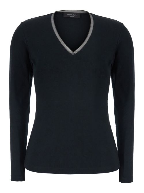 Crew Neck Cotton Sweater — Black