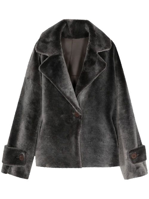 Single-breasted shearling jacket - Grey