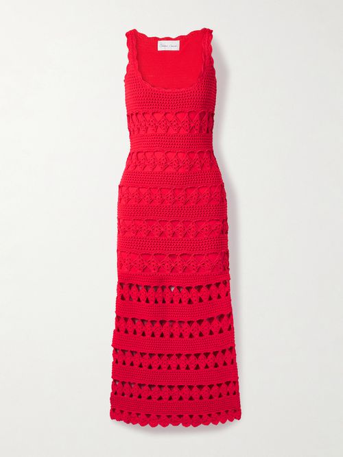 Joan Crocheted Cotton Midi Dress - Red