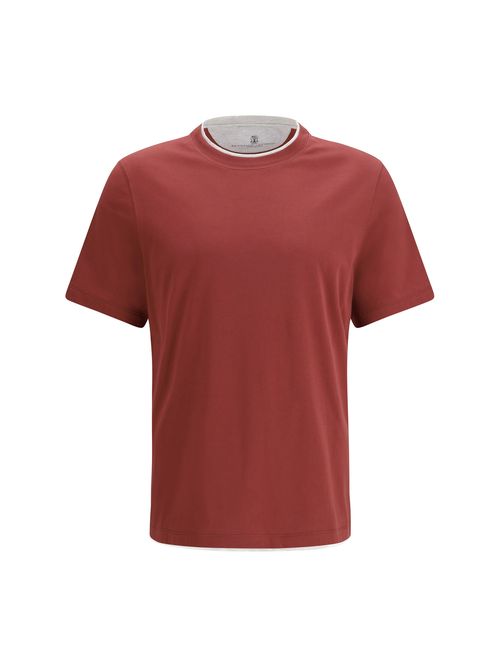 Two-Tone Cotton T-Shirt — Red