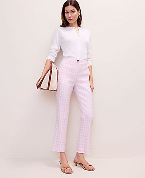 Ann Taylor The Slim Crop Pant in Gingham Linen Blend