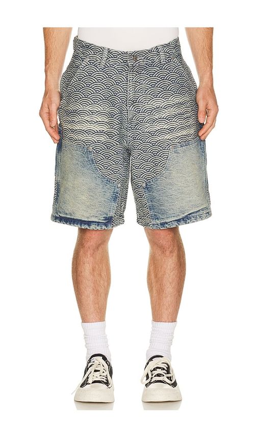 Ryoko Rain Seigaiha Denim Shorts in Blue. 32. Also