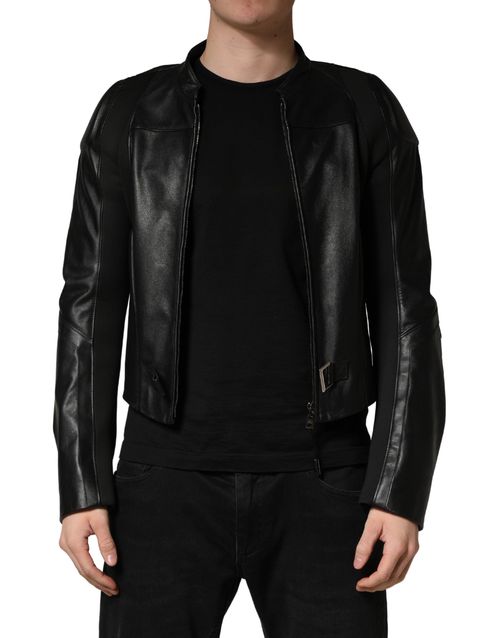Nylon Full-Zip Biker Jacket — Black