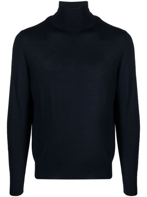 Fine-knit roll-neck jumper - Blue