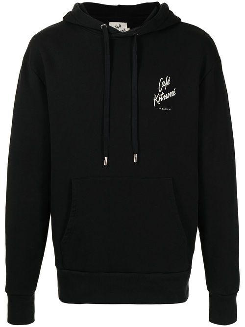 Café Kitsuné print drawstring hoodie - Black