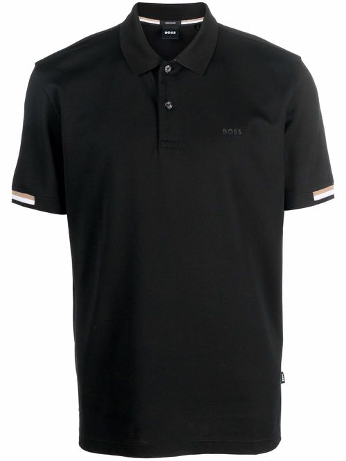 Stripe-trimmed polo shirt - Black