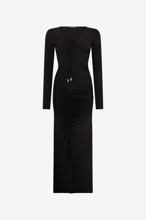 Black Ruched Midi Dress