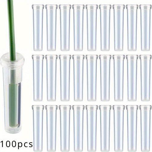 TEMU -piece Plastic Flower Water Tubes With Silicone Caps, Reusable Transparent Floral Vials For Flower Arrangements And Plant Preservation