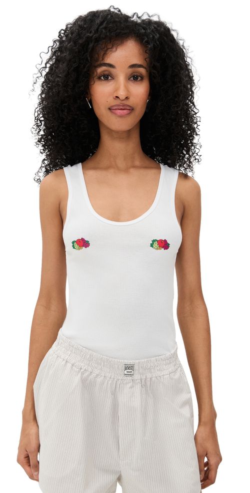 Homme Girls X Fruit of The Loom Classic Tank with Double Logo White w/ Fruit Clusters