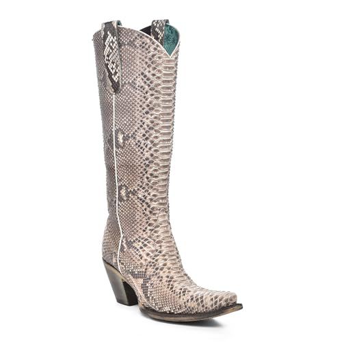 Corral Boots Women's Handcrafted Exotic Western Boots | Snip Toe Tall Cowboy Boots in Genuine Full Python Leather
