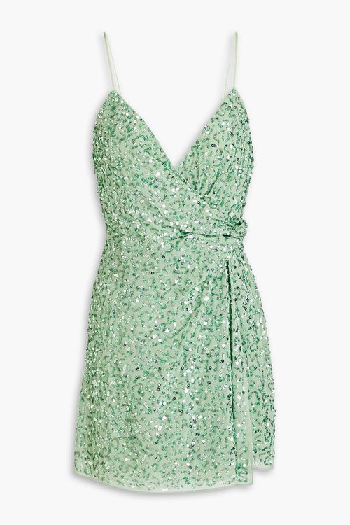 Alice Olivia - Celestine wrap-effect embellished chiffon mini dress