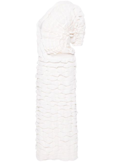 Ruffled asymmetric maxi dress - White