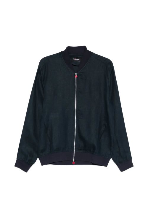 Linen Zip Bomber Jacket — Dark Blue