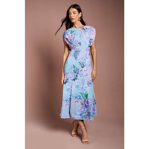 Coast Women's Cap Sleeve Floral Chiffon Midi Dress in Pale Blue