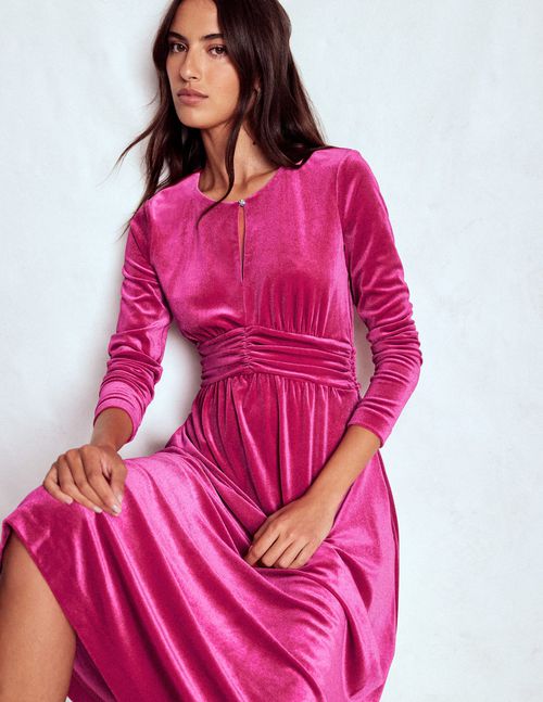 Tilda Velvet Midi Dress Vibrant Pink