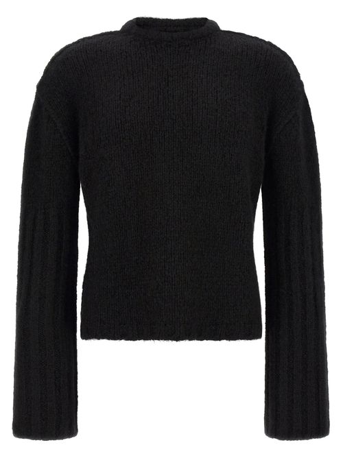 Cashmere-Silk Blend with Megarib Sleeves Sweater — Black