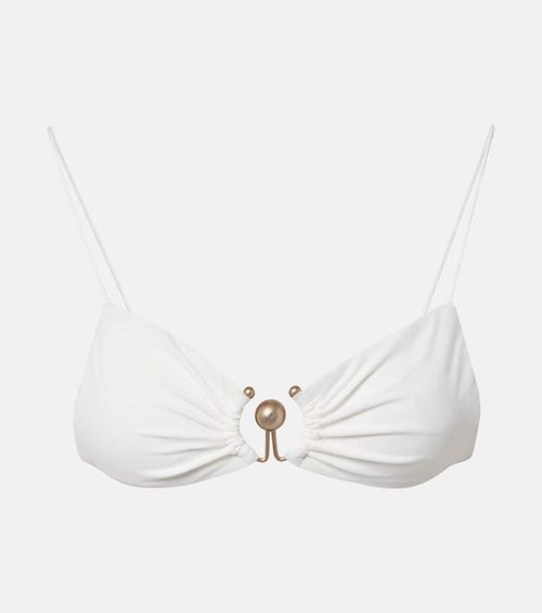 Ring-detail ruched bikini top