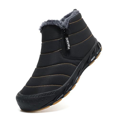 Hanani Mens Snow Boots Waterproof Winter Boots for Men Fur Lined Warm Ankle Boots Zipper Closure Slip on Outdoor Boot Comfortable Walking Shoes