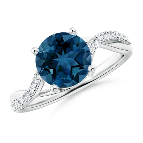 Angara 2.35 Carats Solitaire London Blue Topaz Twisted Split Shank Ring in Platinum