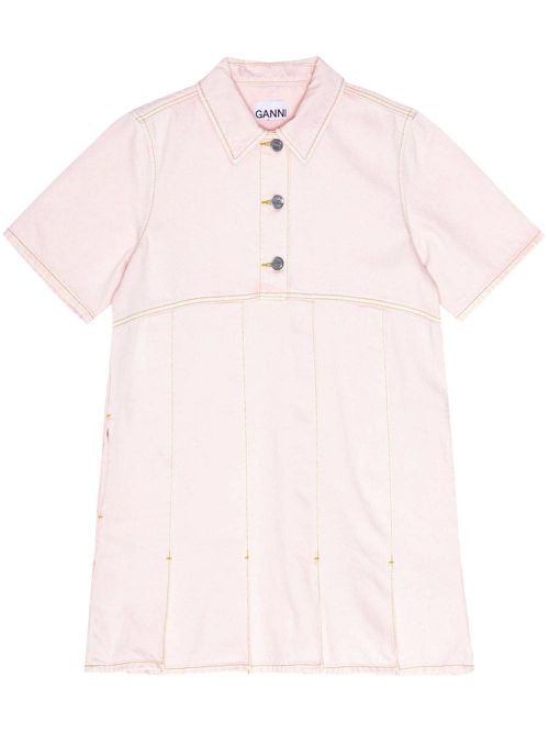 Pleat-hem denim mini dress - Pink