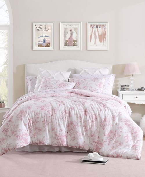 Delphine Cotton Reversible 3 Piece Comforter Set, King - Mauve Pink