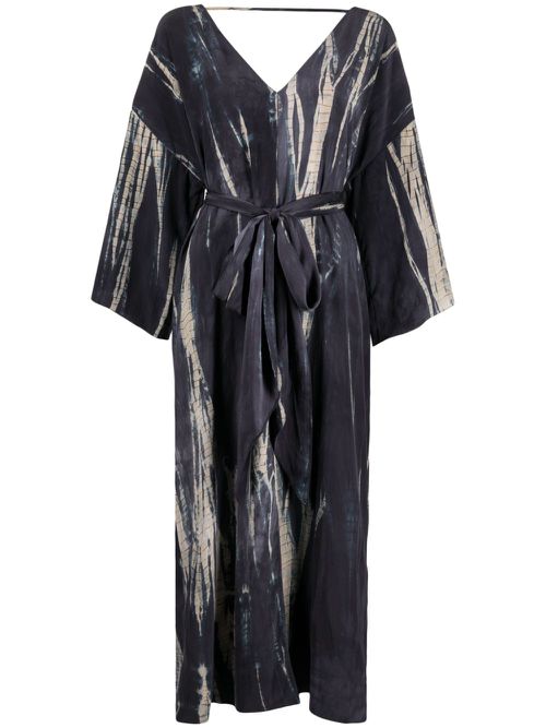 Abstract-pattern print V-neck dress - Blue
