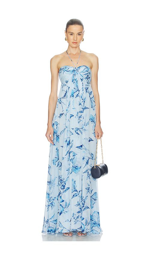 ROCOCO SAND Strapless Flared Dress in Blue. S. Also in XXS, XS, M, L